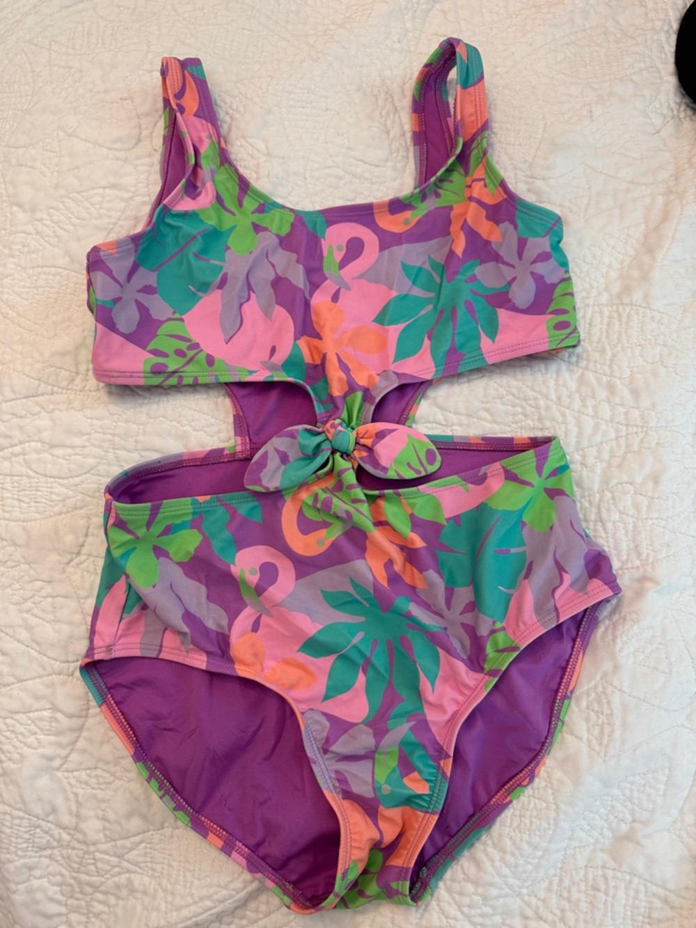 art class Purple Pink Green Tropical Tie-Front Girls Bikini